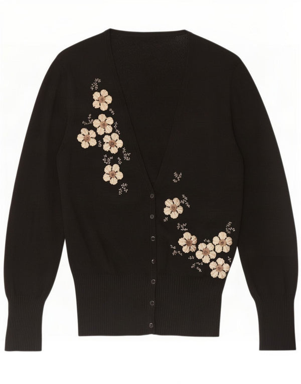 Marks & Spencer Womens Cardigan Sweater UK 12 Medium Black Floral Viscose