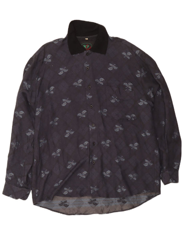 Daniel Dodd Mens Shirt XL Navy Blue Check Polyester