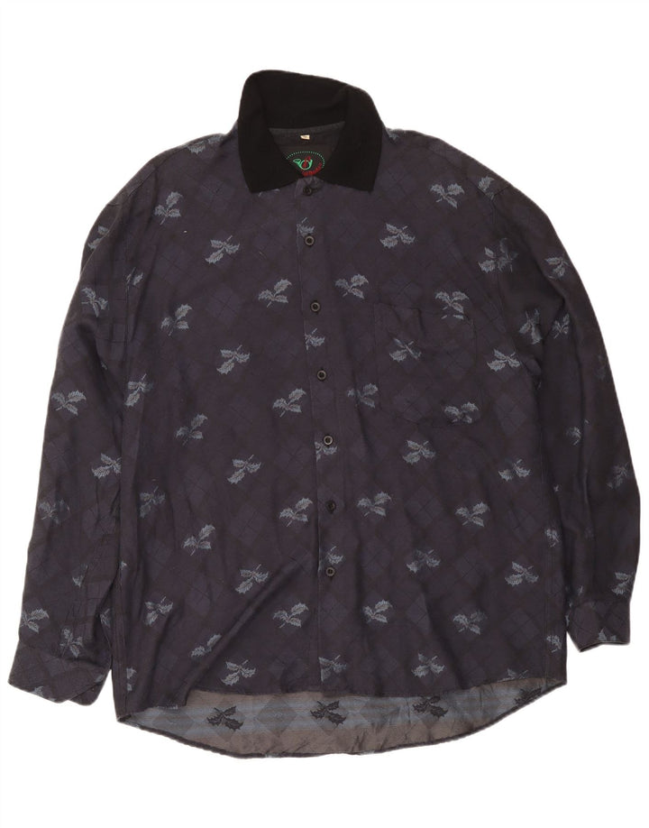 Daniel Dodd Mens Shirt XL Navy Blue Check Polyester