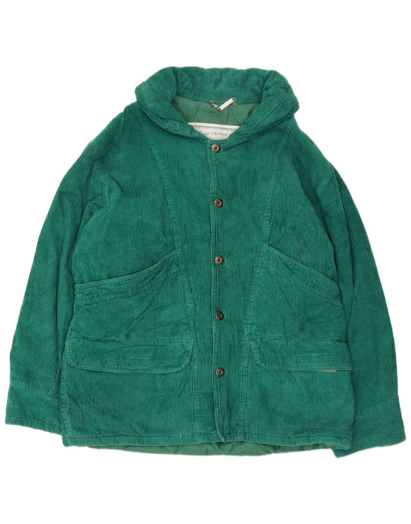 Vintage Mens Hooded Corduroy Jacket UK 40 Large Green Cotton