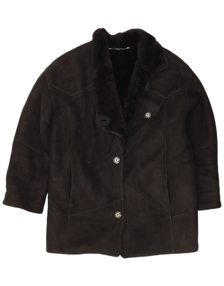 Vintage Womens Oversized Shearling Coat IT 46 Large Black Shearling