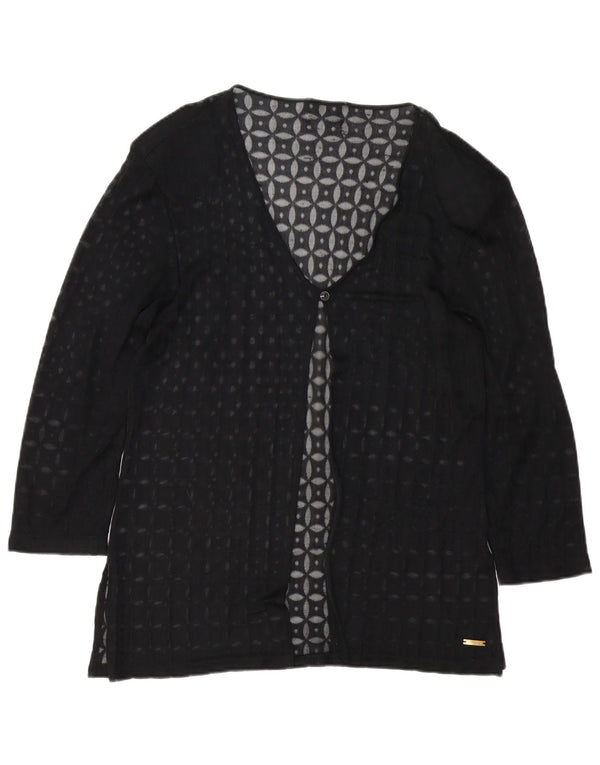 Jegains Mattiolo Womens 3/4 Sleeve Cardigan Top UK 20 2XL Black Geometric