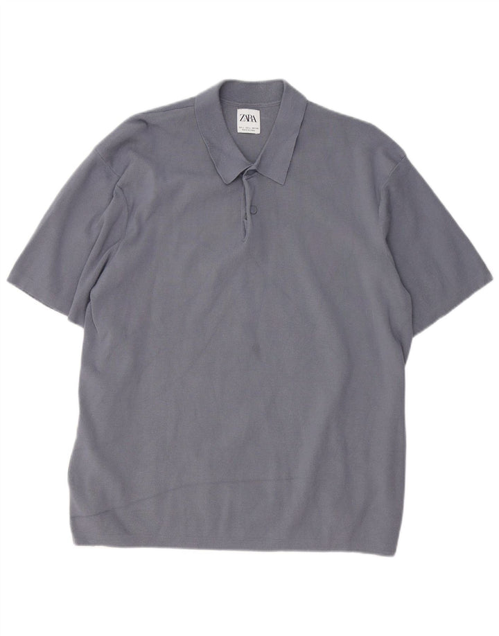 Zara Mens Polo Shirt Large Grey Viscose
