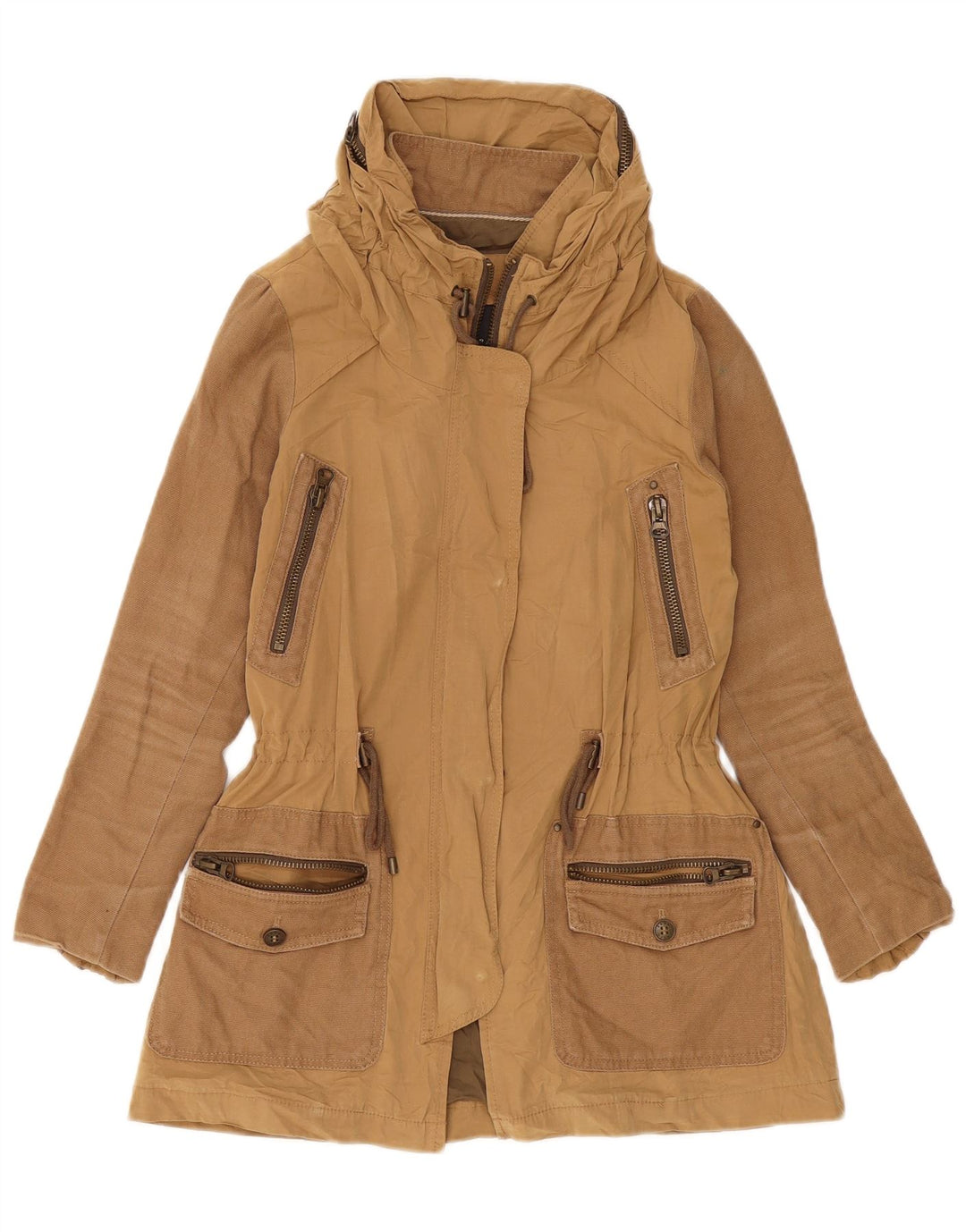 Zara Womens Oversized Parka Jacket UK 6 XS Beige