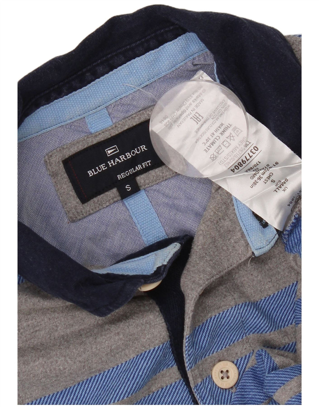 Marks & Spencer Mens Long Sleeve Rugby Polo Shirt Small Grey Striped