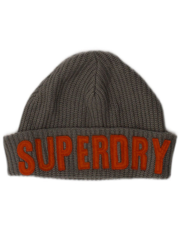 Superdry Mens Graphic Knit Beanie Hat One Size Grey Acrylic Logo