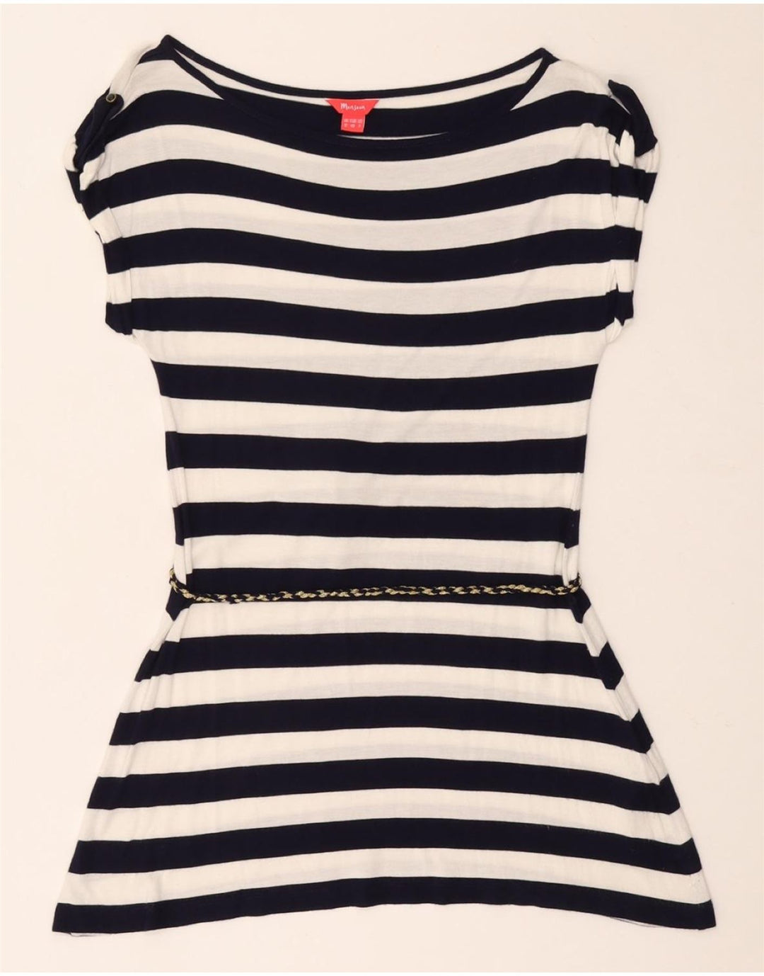 MONSOON Womens Tunic Top UK 12 Medium  Navy Blue Striped Viscose