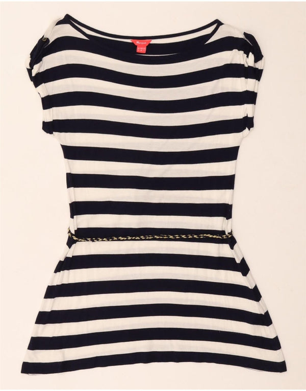 MONSOON Womens Tunic Top UK 12 Medium  Navy Blue Striped Viscose