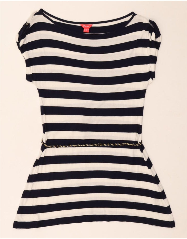 MONSOON Womens Tunic Top UK 12 Medium  Navy Blue Striped Viscose