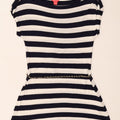 MONSOON Womens Tunic Top UK 12 Medium  Navy Blue Striped Viscose