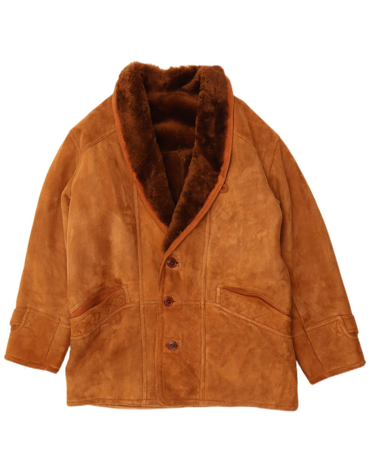 Vintage Mens Shearling Jacket UK 40 Large Brown
