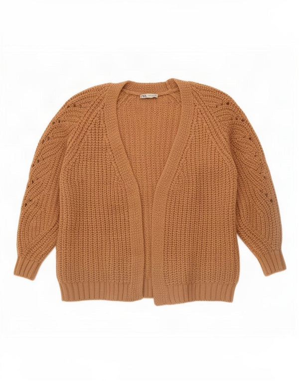 Zara Womens Oversized Open Cardigan Sweater UK 6 XS Brown Acrylic