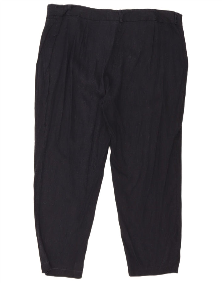 Marks & Spencer Womens Cropped Trousers W36 L25 Navy Blue Linen