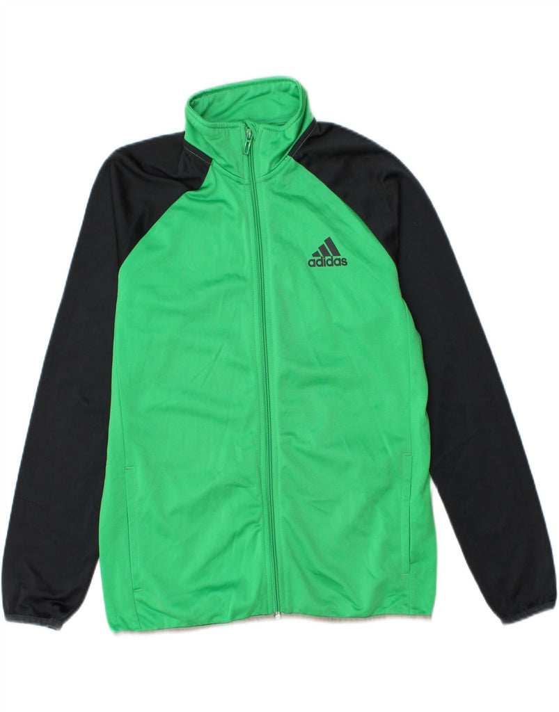 ADIDAS Boys Tracksuit Top Jacket 13-14 Years Green Colourblock Polyester Vintage Adidas and Second-Hand Adidas from Messina Hembry 
