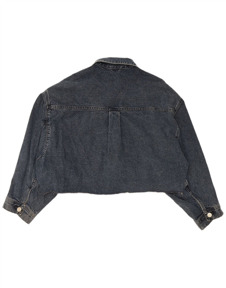 Zara Womens Crop Oversized Denim Jacket UK 14 Medium Navy Blue Cotton