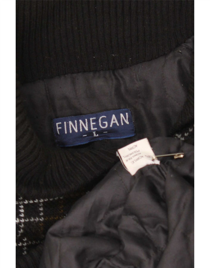 Finnegan Mens Cardigan Sweater Large Black Fair Isle Acrylic