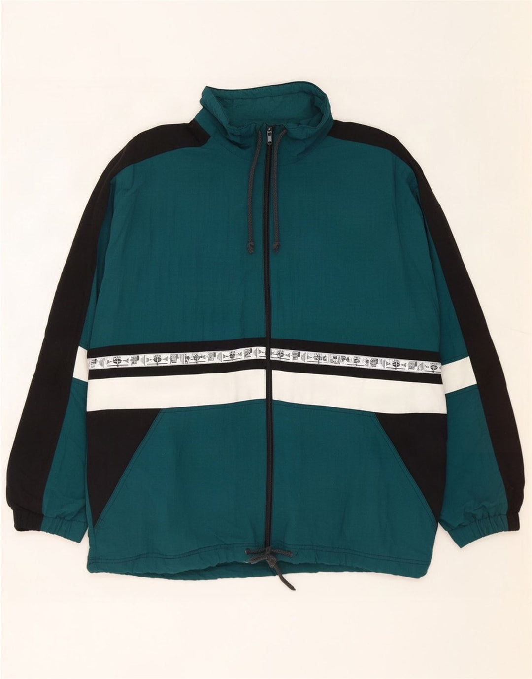 Crane Mens Graphic Rain Jacket UK 40 Large Green Colourblock Nylon