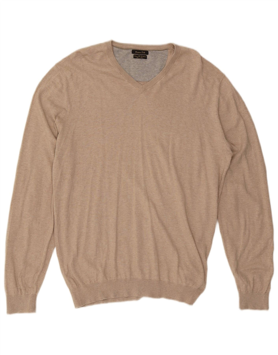 Massimo Dutti Mens V-Neck Jumper Sweater Large Beige Cotton