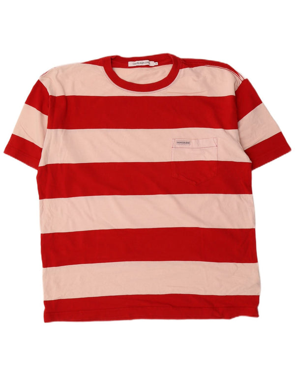 Calvin Klein Jeans Mens Loose Fit T-Shirt Top Small Red Striped Cotton