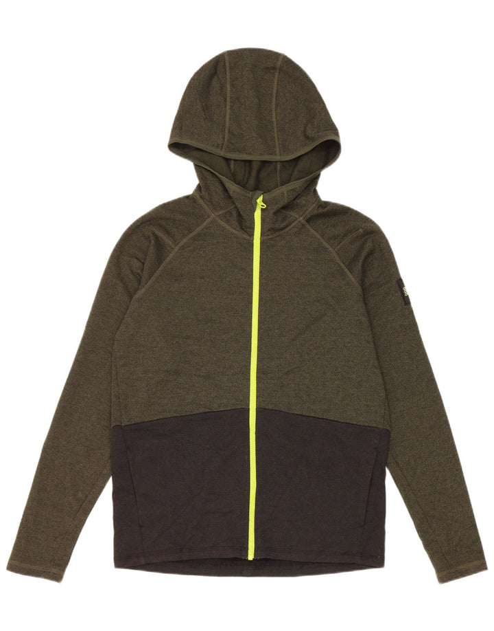 O'Neill Boys Zip Hoodie Sweater 14-15 Years Khaki Colourblock Polyester
