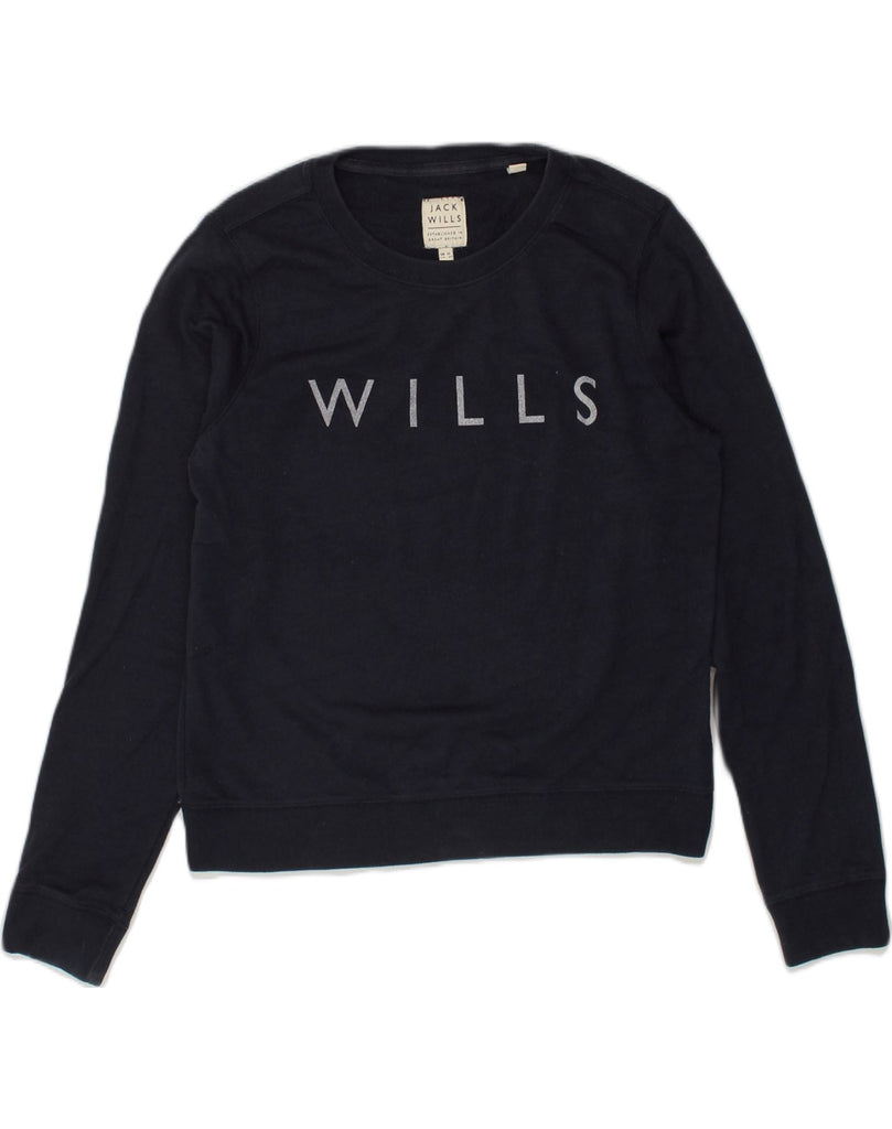 JACK WILLS Womens Graphic Sweatshirt Jumper UK 12 Medium  Navy Blue Cotton | Vintage Jack Wills | Thrift | Second-Hand Jack Wills | Used Clothing | Messina Hembry 