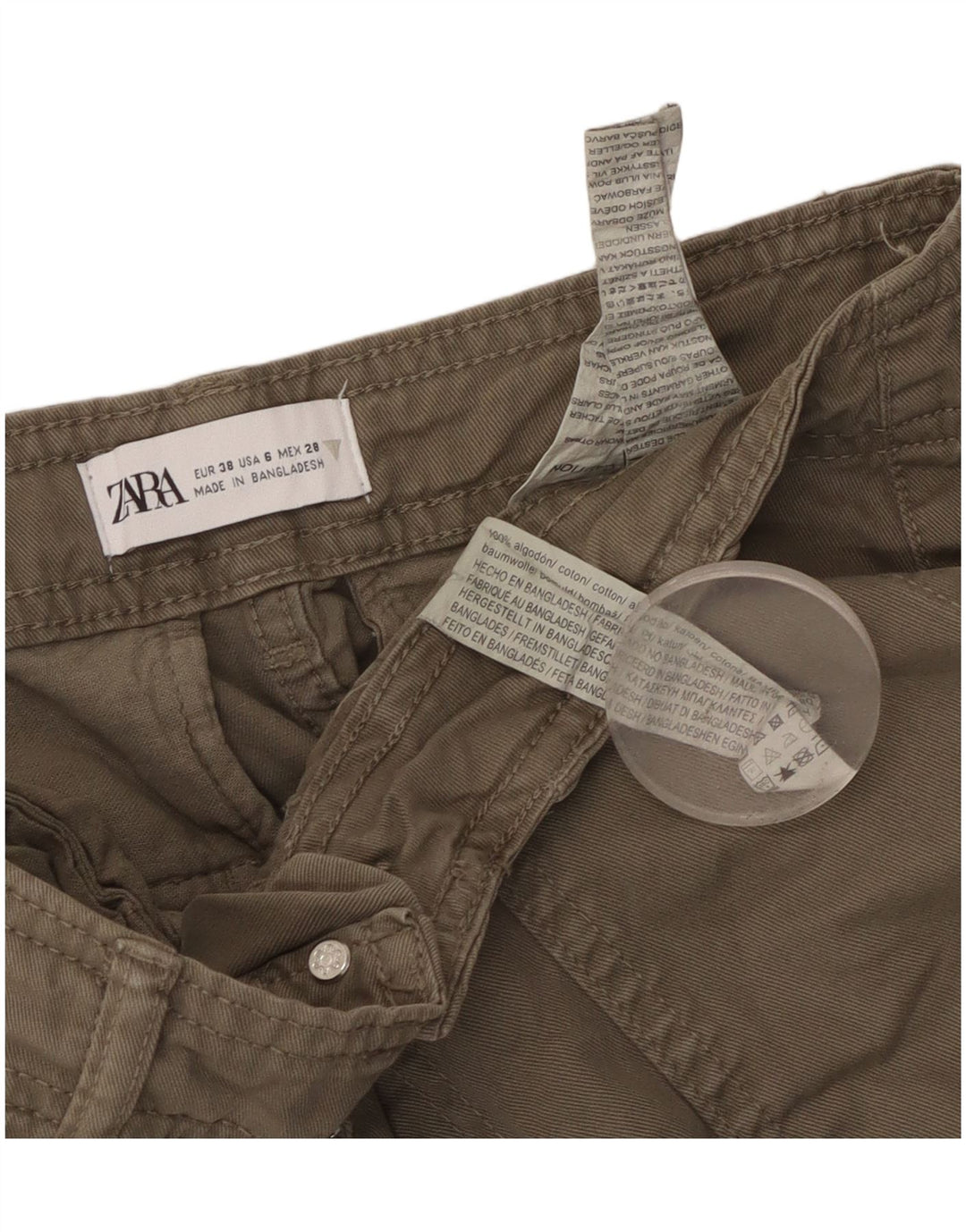 ZARA Womens Straight Cargo Trousers EU 38 Small W28 L30 Khaki Cotton