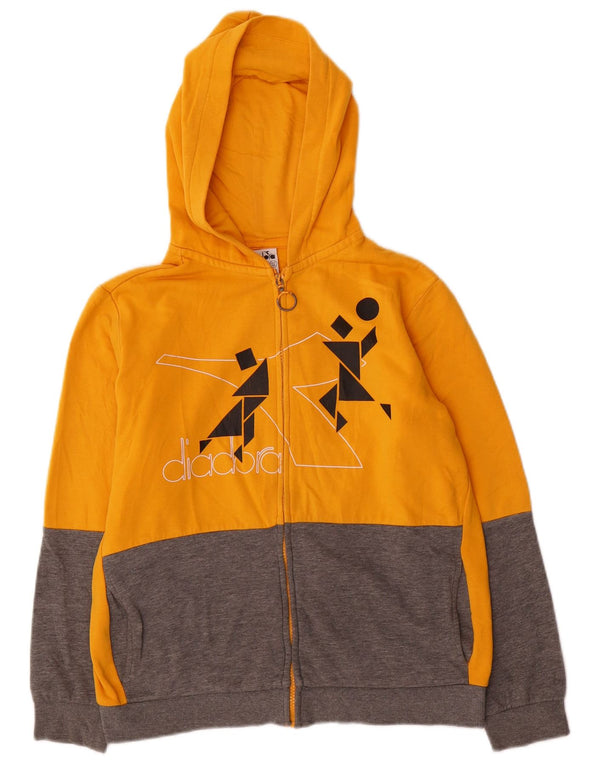 Diadora Boys Graphic Zip Hoodie Sweater 11-12 Years XL Yellow Colourblock