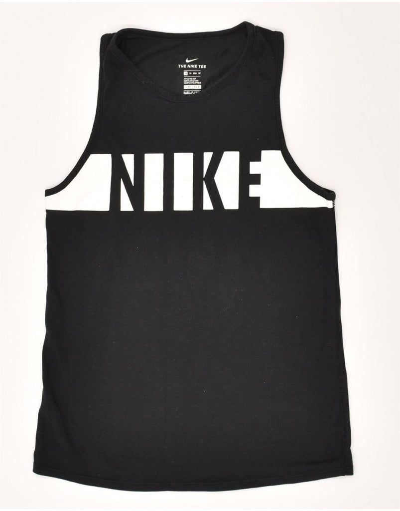 NIKE Womens Dri Fit Graphic Vest Top UK 6 XS Black Colourblock | Vintage Nike | Thrift | Second-Hand Nike | Used Clothing | Messina Hembry 