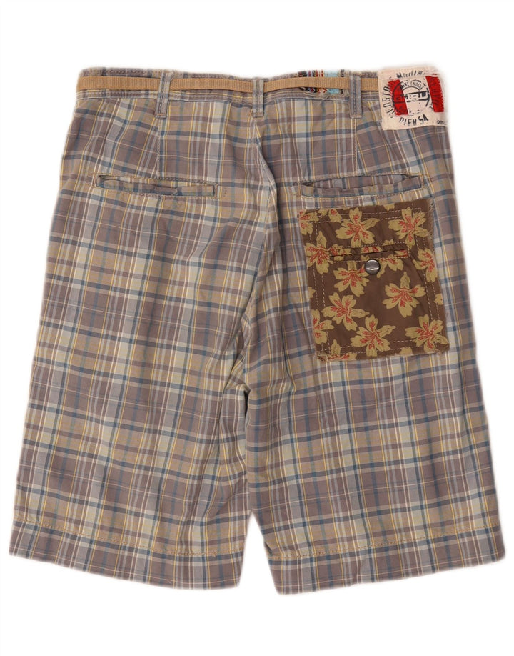 Guru Mens Chino Shorts W30 Medium Blue Check Cotton