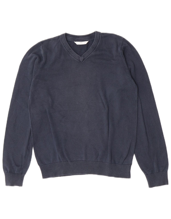Marks & Spencer Boys V-Neck Jumper Sweater 12-13 Years Navy Blue Cotton