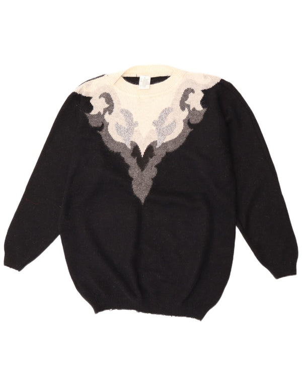 Vintage Womens Crew Neck Jumper Sweater UK 10 Small Black Colourblock
