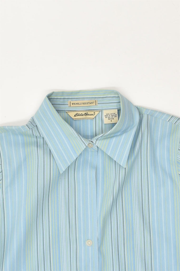 EDDIE BAUER Womens Wrinkle Resistant Shirt UK 10 Small Blue Striped Cotton | Vintage Eddie Bauer | Thrift | Second-Hand Eddie Bauer | Used Clothing | Messina Hembry 