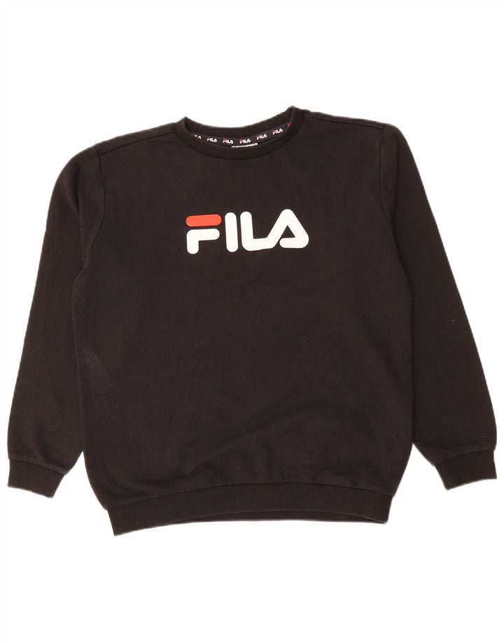 FILA Boys Graphic Sweatshirt Jumper 13-14 Years Black Cotton