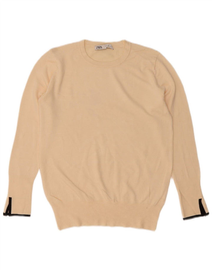 Zara Womens Crew Neck Jumper Sweater UK 14 Large Off White