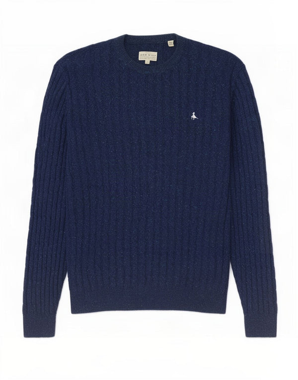 Jack Wills Mens The Marlow Crew Neck Jumper Sweater Large Navy Blue Flecked