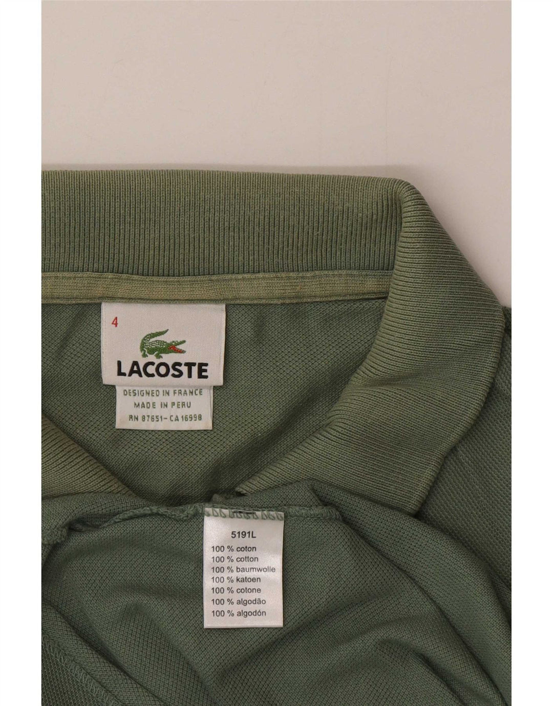 Lacoste Mens Polo Shirt Size 4 Medium Green Cotton