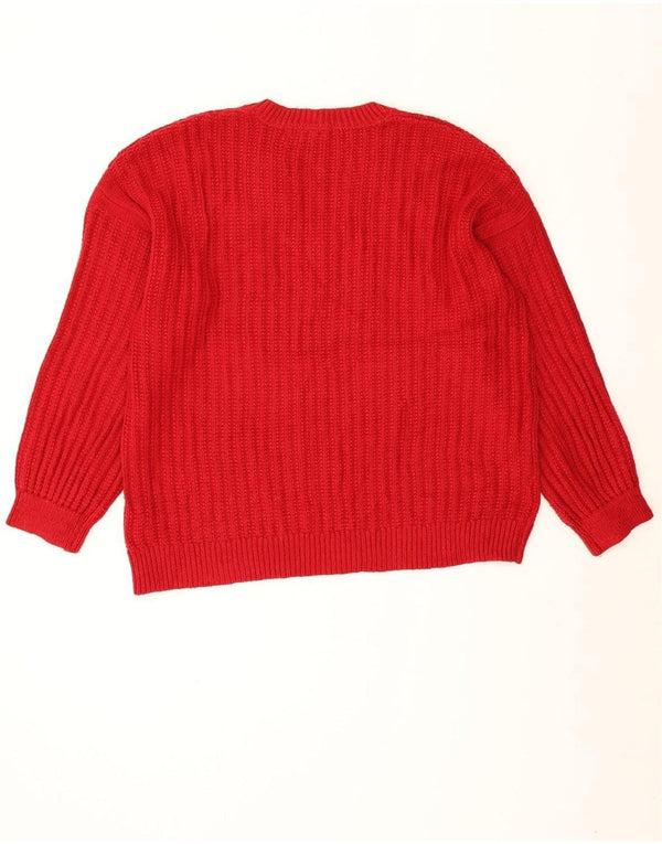Marks & Spencer Womens V-Neck Jumper Sweater UK 16 Large Red Acrylic