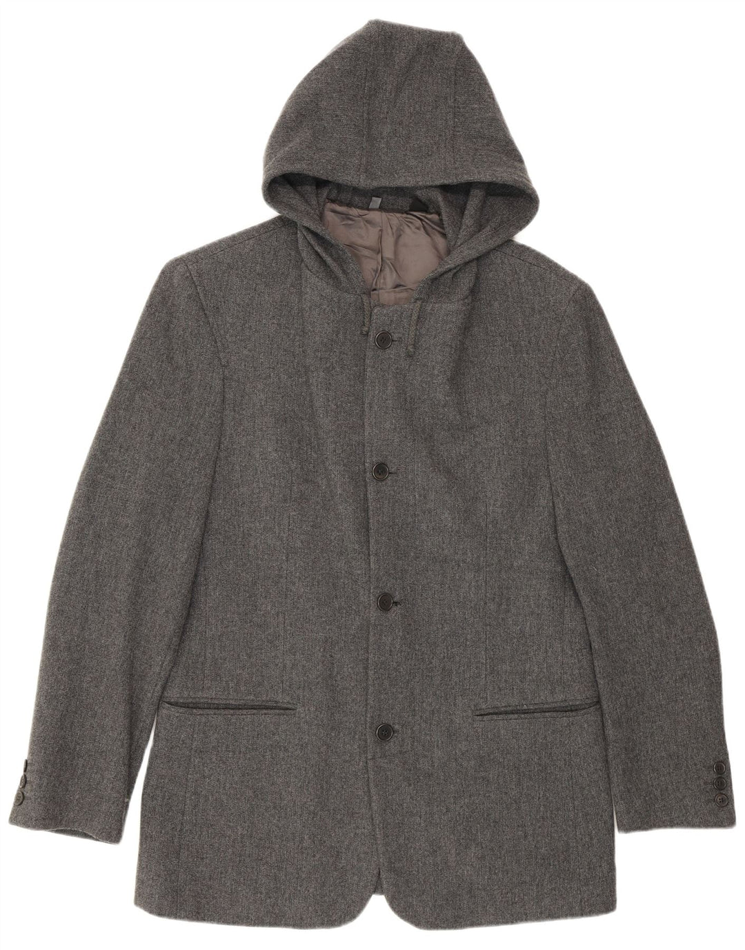 Zara Mens 4 Button Hooded Blazer Jacket UK 38 Medium Grey Wool