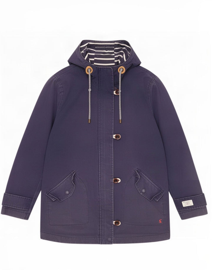 Joules Womens Hooded Rain Jacket UK 12 Medium Navy Blue Cotton