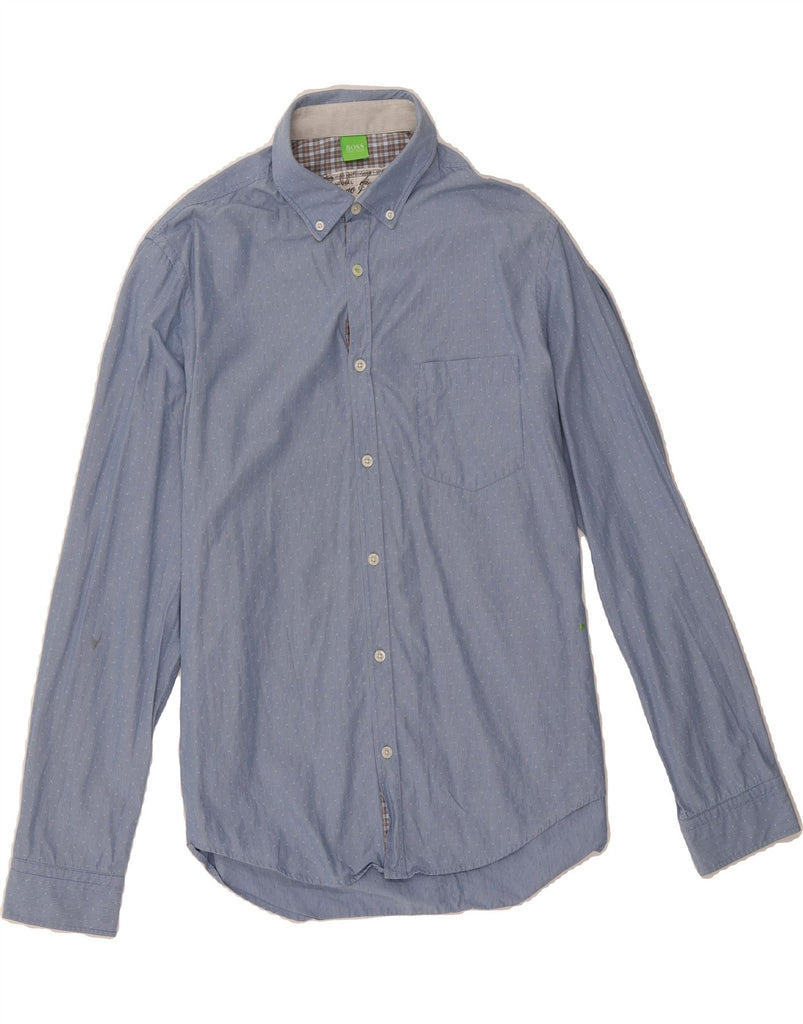 HUGO BOSS Mens Shirt Large Blue Spotted Cotton Vintage Hugo Boss and Second-Hand Hugo Boss from Messina Hembry 