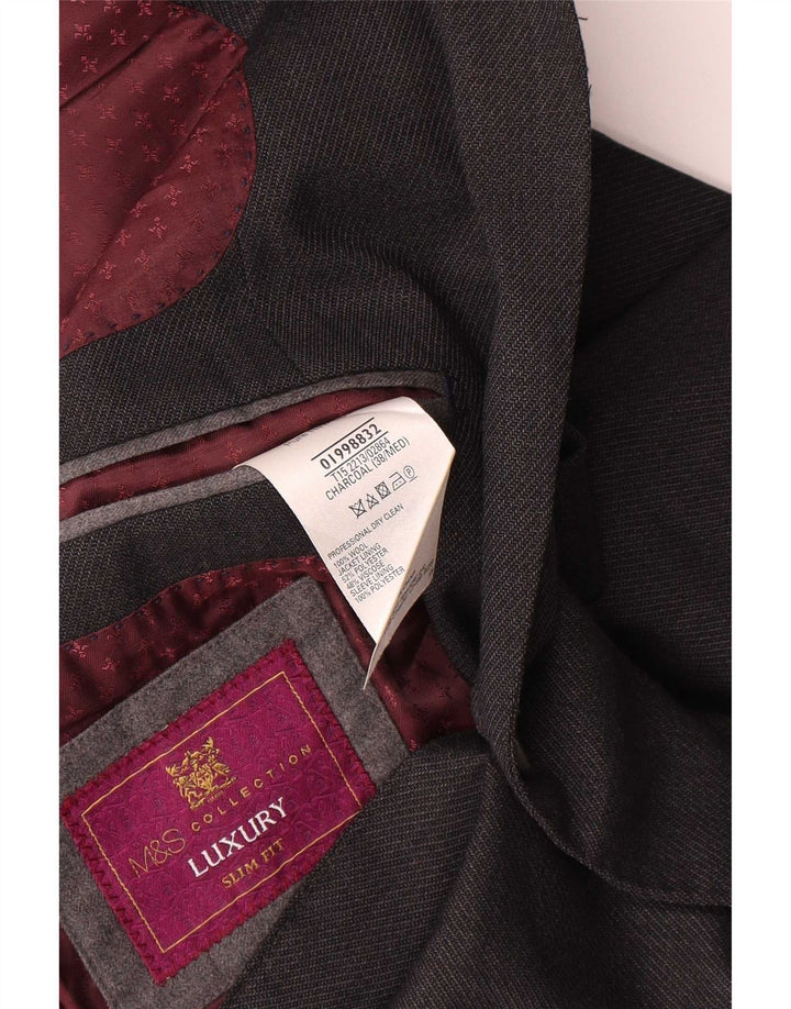 Marks & Spencer Mens 2 Button Slim Fit Blazer Jacket UK 38 Medium Grey Wool