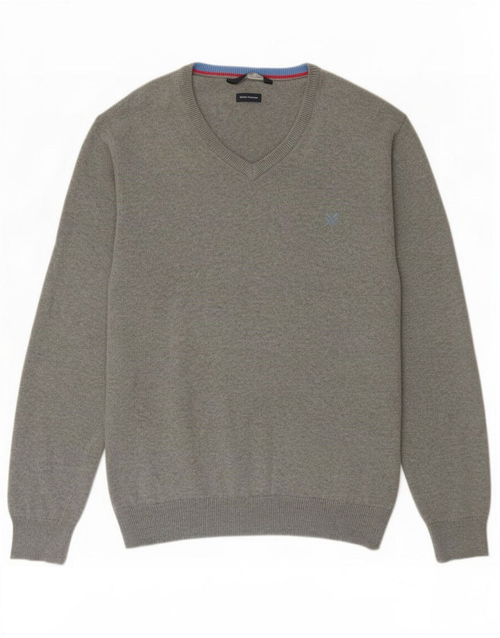 J. Crew Mens V-Neck Jumper Sweater 2XL Grey Cotton