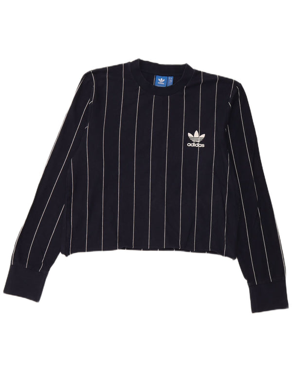 Adidas Womens Crop Graphic Top Long Sleeve UK 14 Medium Navy Blue Striped