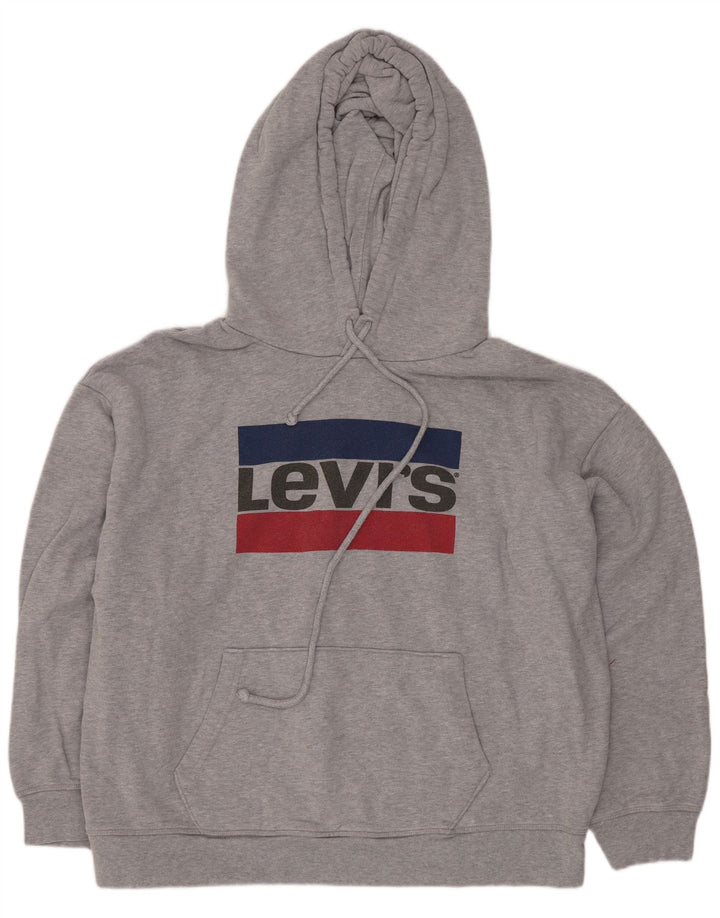 Levi's Womens Graphic Oversized Hoodie Jumper UK 14 Large Grey Flecked