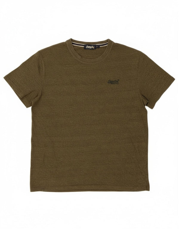 Superdry Mens T-Shirt Top 2XL Khaki Striped Cotton