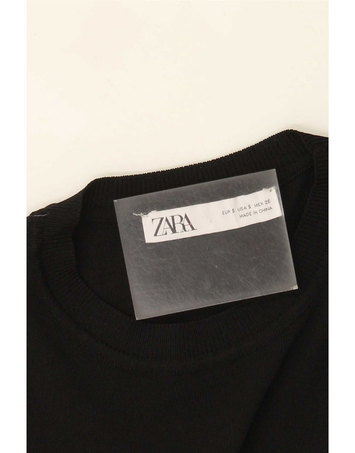 Zara Womens Crop Top Long Sleeve UK 8 Small Black Floral