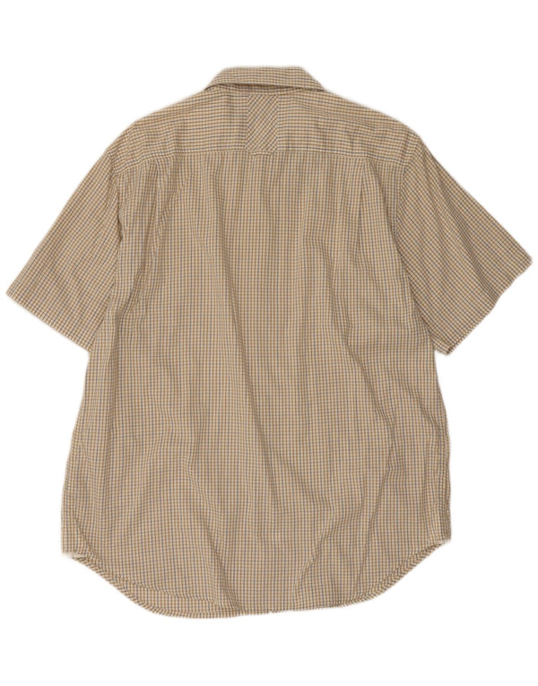 Guess Mens Short Sleeve Shirt XL Beige Gingham Cotton