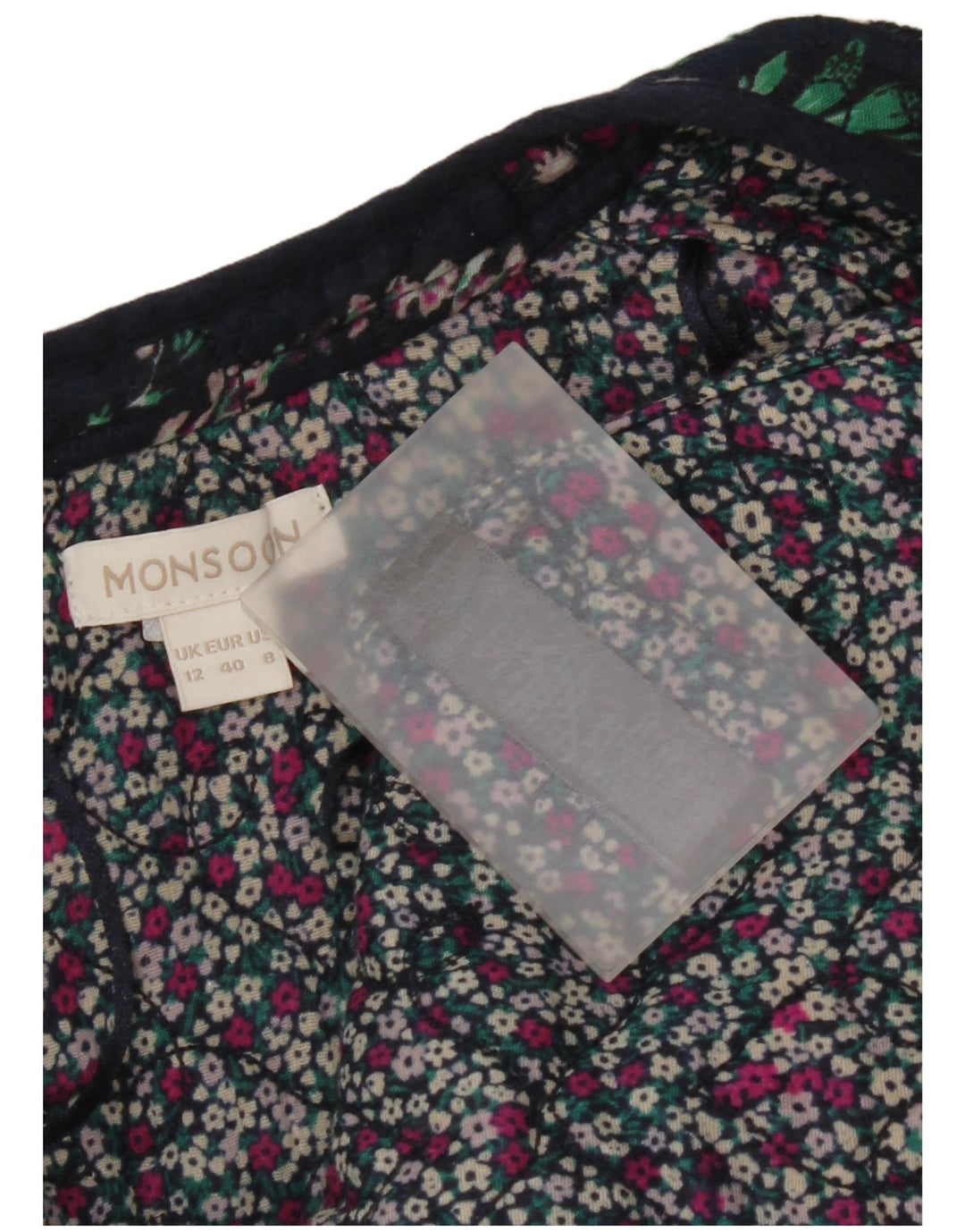 Monsoon Womens Open Blazer Jacket UK 12 Medium  Navy Blue Floral Cotton