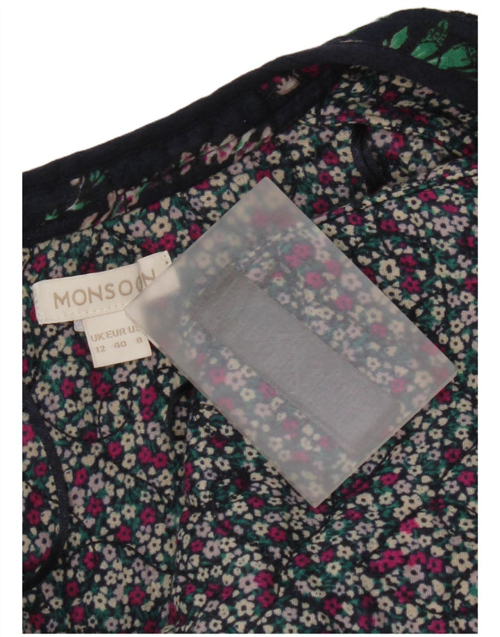 Monsoon Womens Open Blazer Jacket UK 12 Medium  Navy Blue Floral Cotton
