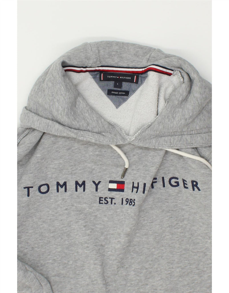 TOMMY HILFIGER Mens Graphic Hoodie Jumper Large Grey Cotton | Vintage Tommy Hilfiger | Thrift | Second-Hand Tommy Hilfiger | Used Clothing | Messina Hembry 